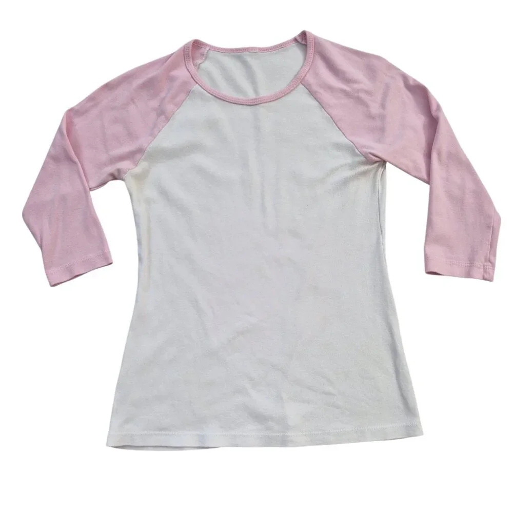 4 Baseball tees 3/4 Sleeve - 1 B+W / 1 White & pink / 2 Gray & Black Size S - Picture 3 of 10